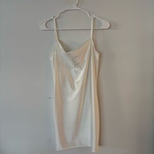brand new! heiress beverly hills white slight sheer satin silk cowl neck dress🤍